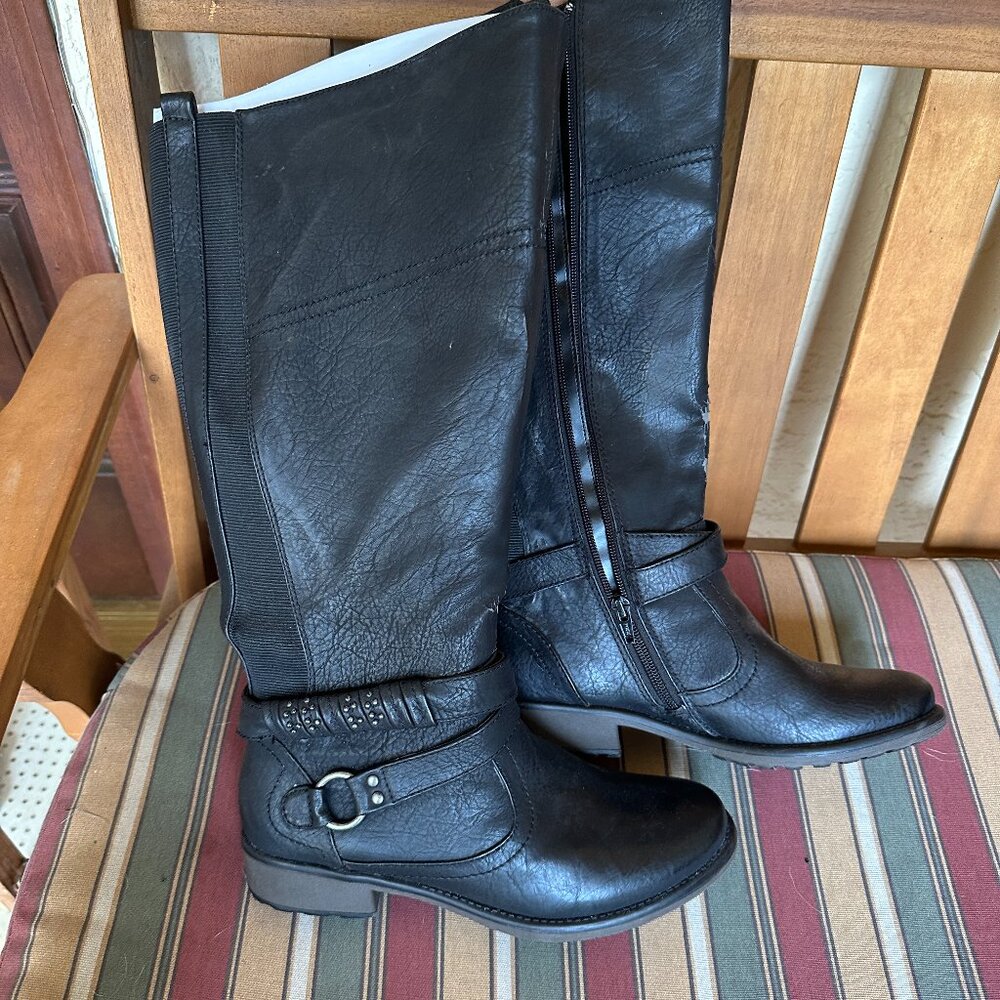 SKECHERS Sigourney Black Leather Mid-Calf Boots Size 8M